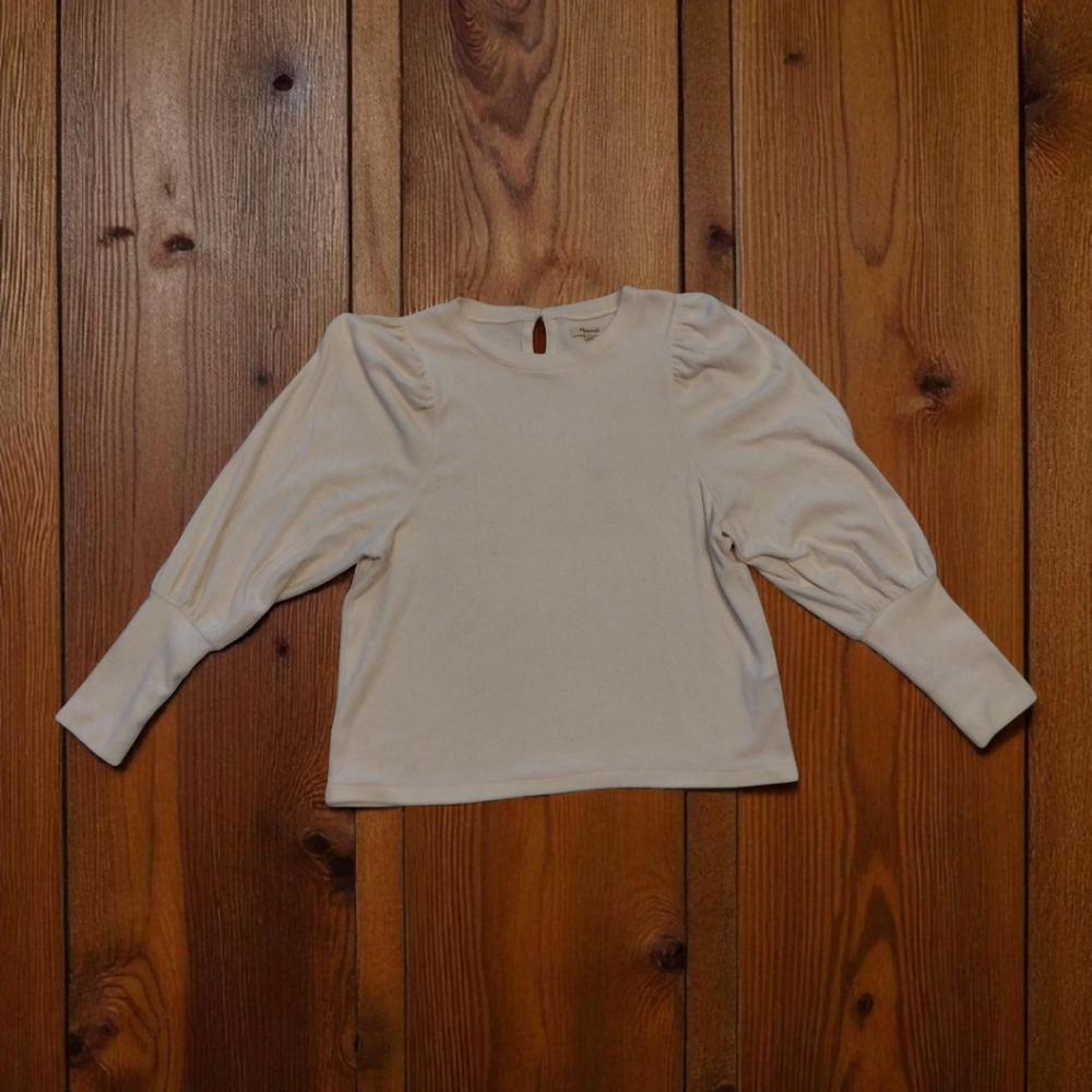 Madewell White Knit Puff Sleeve Top